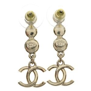 Chanel Coco Mark Rhinestone Earrings Gold GP B25S